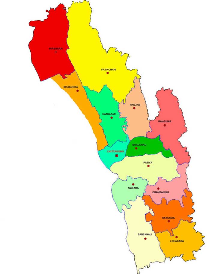 Chittagongl Divisions Districts in Map