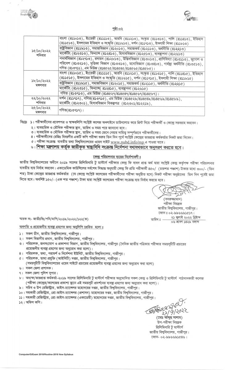 NU Preliminary To Masters And Masters 1st Part Exam Routine 2022 Kolorob