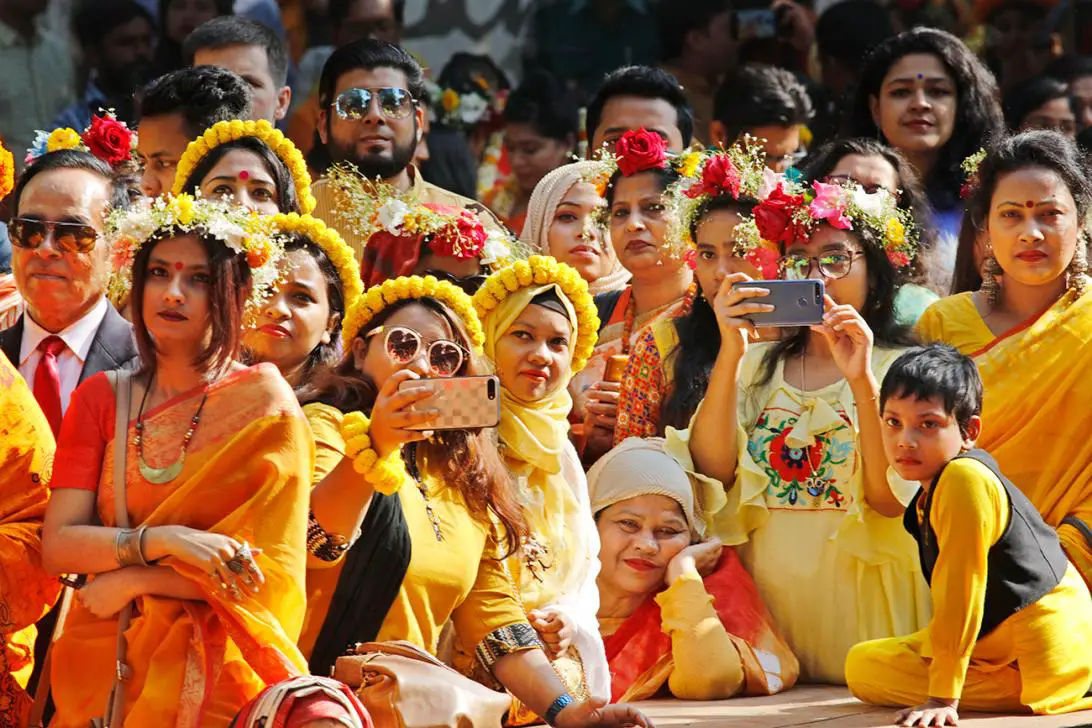 Girls are Taking Selfie on Pohela Falgun